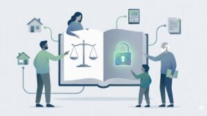 Современная иллюстрация на тему наследства, юридические консультации, права и обязанности наследников.